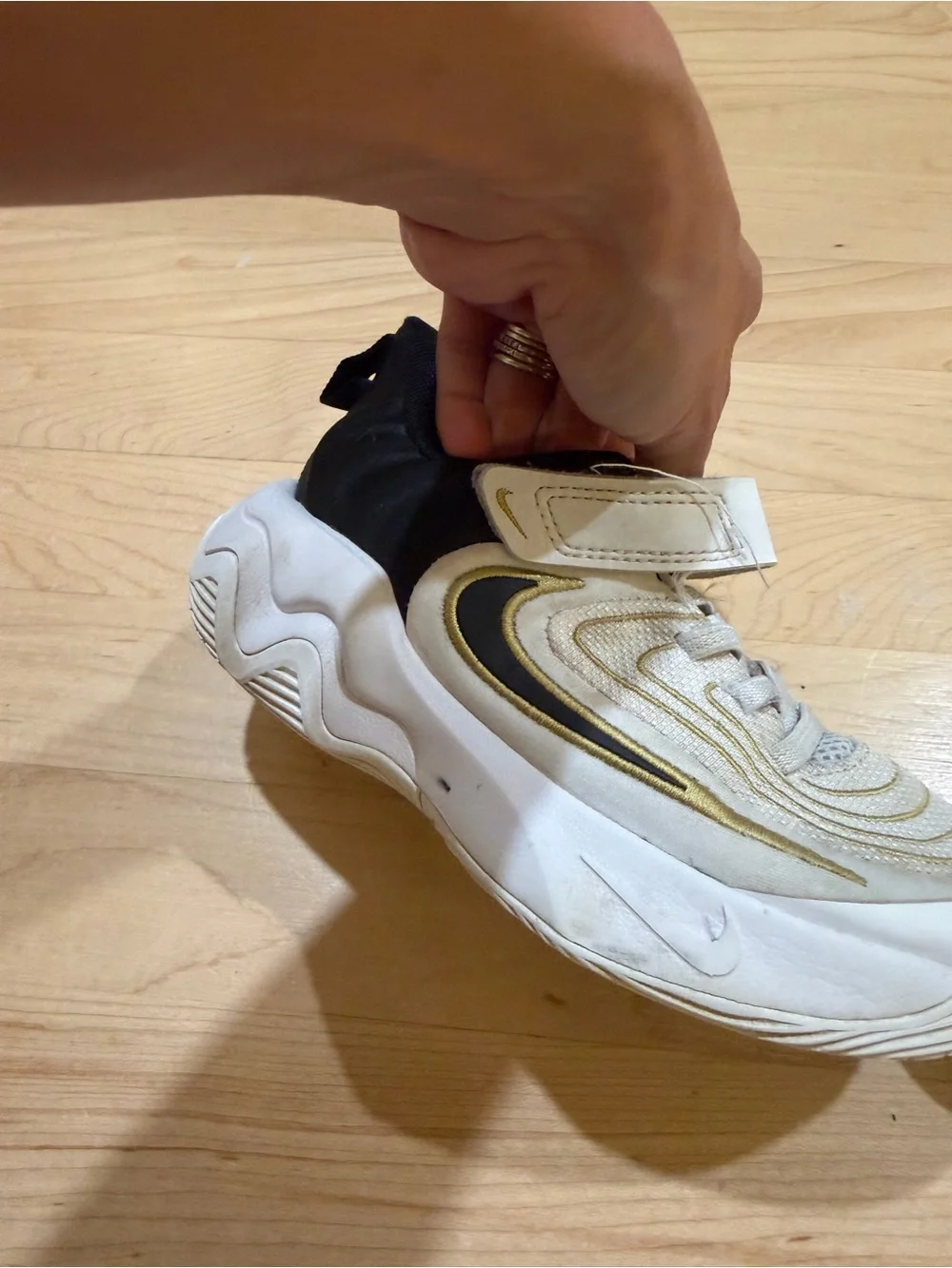 Nike Kids White and Gold Hook-and-Loop Sneakers